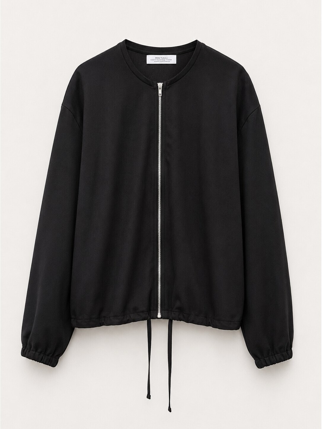 Zara Trafaluc Black Lightweight Zip Front Jacket Drawstring Hem Size S